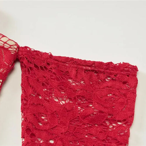 Load image into Gallery viewer, Red Lace Off-shoulder Sexy Mini Dress For Women Fashion Halter Strapless Long Sleeve Bodycon Club Party Sexy Dress
