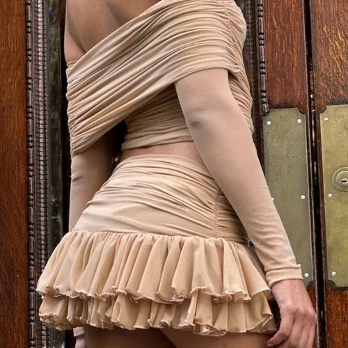 Load image into Gallery viewer, Elegant Off Shoulder Tight Long Sleeve Top Skirt Two Piece Set Women Sexy Bareback Slim Elastic Party Beach Vacation Set
