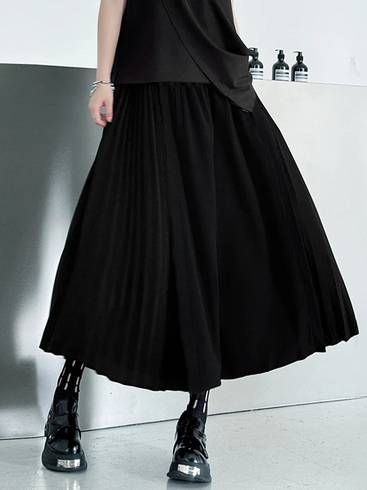 High Elastic Waist Gray Color-block Pleated Wide Leg Pants New Trousers Women Fashion Tide Spring Autumn 2025 1DJ1336
