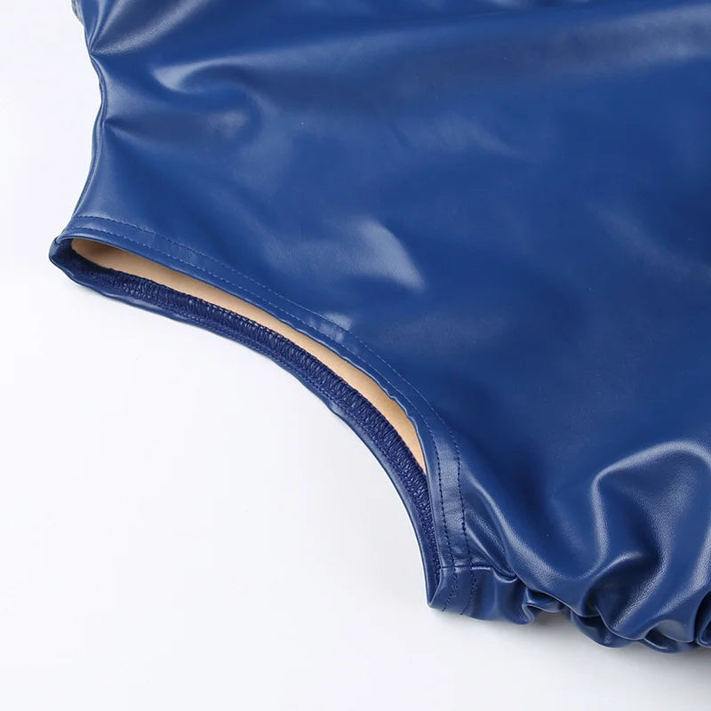 Winter New Sleeveless PU Leather Mini Dress For Women Robe Turtleneck Bodycon Ruched Sexy Short Dress Vestido