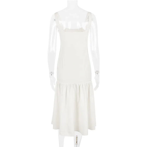 Load image into Gallery viewer, Backless Maxi Fishtail Dress For Women Gown Fashion Square Collar Sleeveless Loose Pleated Long Dress Elegant Dresses
