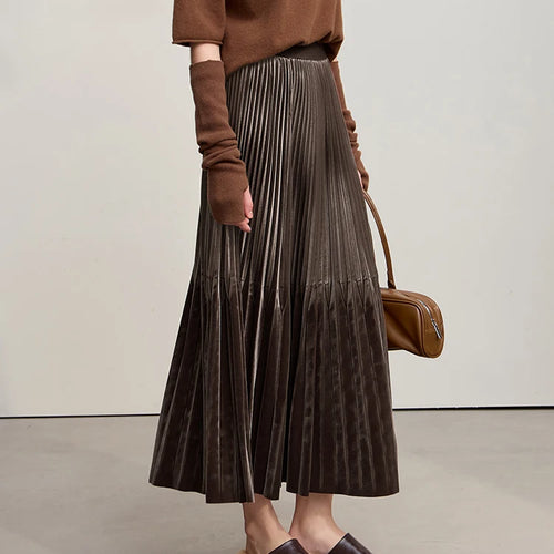 Load image into Gallery viewer, Women's Skirt 2025 Winter New Elegant A-Line Elastic Versatile Midi Skirts for Women Solid Color Loose Clothing 12544072
