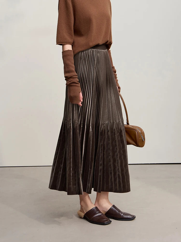 Women's Skirt 2025 Winter New Elegant A-Line Elastic Versatile Midi Skirts for Women Solid Color Loose Clothing 12544072