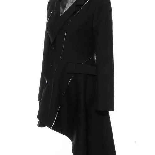 Load image into Gallery viewer, Women Black White Striped Spliced Irregular Dress New Round Neck Full Sleeve Loose Fit Fashion Spring Autumn 2025 1A320
