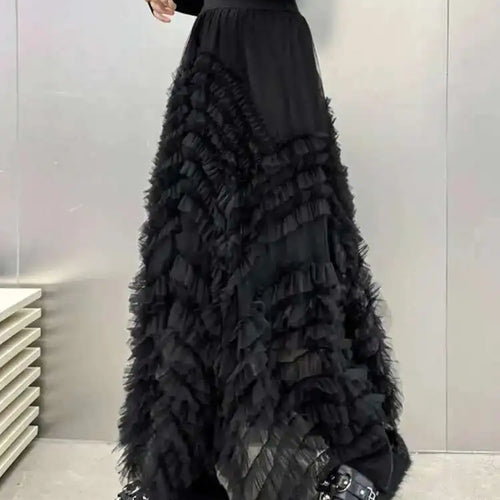 Load image into Gallery viewer, High Elastic Waist Black Layers Mesh Shaped Elegant Half-body Skirt Women Fashion Tide New Spring Autumn 2025 1DH4808
