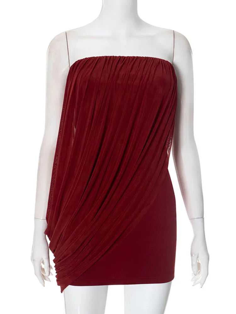 Strapless Off-shoulder Sleeveless Sexy Mesh Slim Mini Dress For Women Patchwork Backless High Waist Club Party Dress