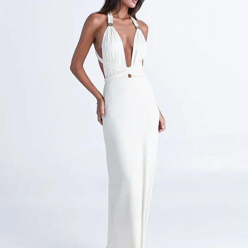 Load image into Gallery viewer, Halter Deep V Neck Sexy Maxi Dress For Women Fashion Solid Sleeveless Backless Lace-up Club Party Long Dress Vestido
