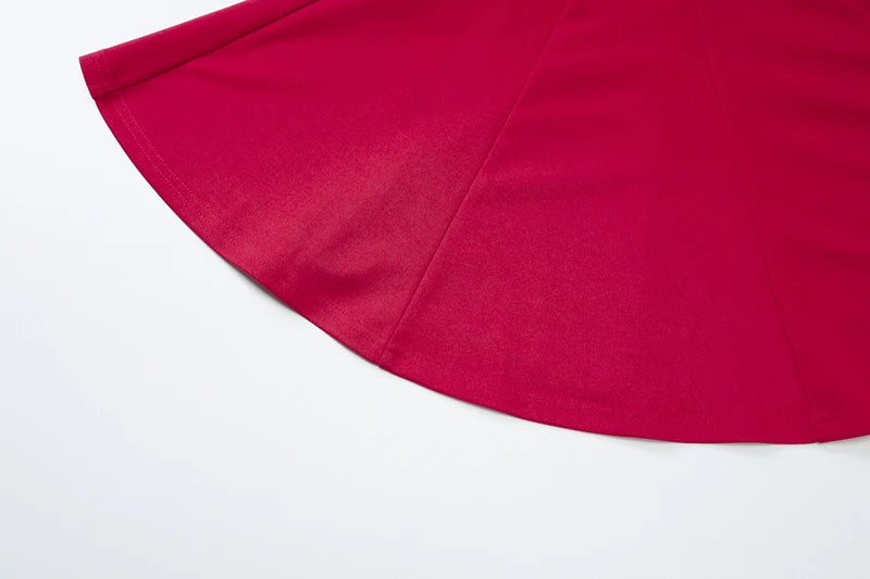 Half High Collar Sleeveless Sexy Mini Dress For Women Fashion Solid Red High Waist A-line Club Pleated Sexy Dress