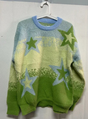 Load image into Gallery viewer, Y2k Aesthetic Grunge Sweater Women Gothic Fashion Streetwear Gradient Ramp Pullover Harajuku Autumn Casual Loose Star Knitwear
