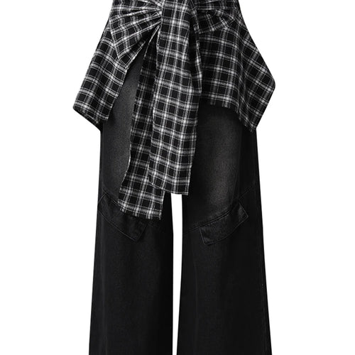Load image into Gallery viewer, High Waist Blue Denim Plaid Bandage Casual Wide Leg Jeans New Women Trousers Fashion Tide Spring Autumn 2025 CPG3008
