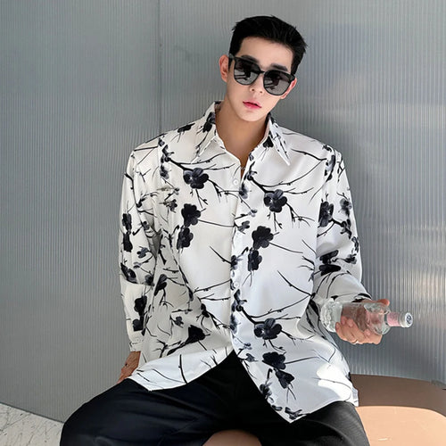 Load image into Gallery viewer, Chinese Style Men&#39;s Shirt Long Sleeve Printed Floral Male New Shirts 2024 Single Breasted Turn-down Collar Tops 9C5114
