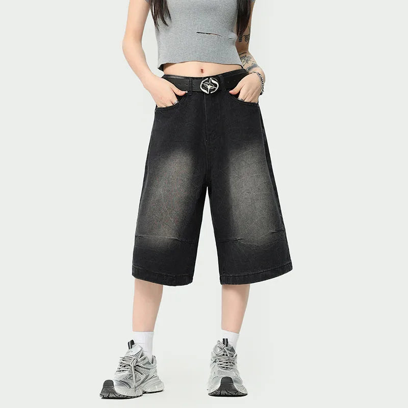 Men's Denim Shorts Washed American Style Gradient Color Multi Pockets Trendy Fashion Loose Male Clothing 2025 9W1725