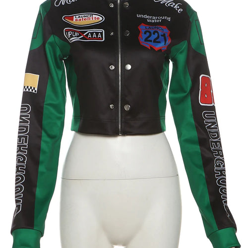 Load image into Gallery viewer, Hipster Patchwork Jacket Women Y2K Letter Print Hipster Uniform Street Single-Breasted Hipster Autumn Trend Zip Coats
