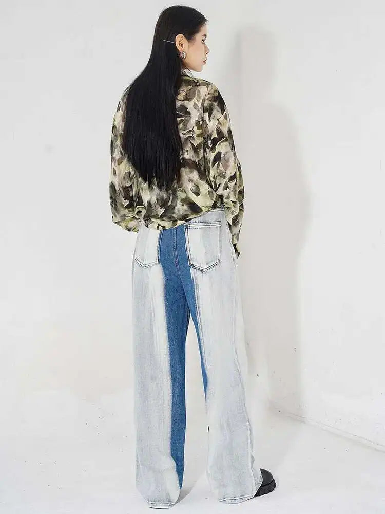 High Waist Blue Denim Gradual Color Casual Long Wide Leg Jeans New Women Trousers Fashion Tide Spring Autumn 2025 1DH4937