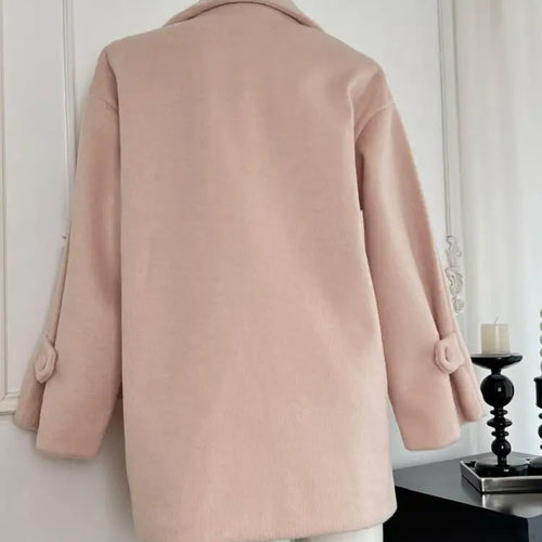 Load image into Gallery viewer, Korean Fashion Sweet Pink Single Breasted Loose Short Woolen Coat Women 2024 Autumn Winter Casual Scarf Jacket Streetwear Simple
