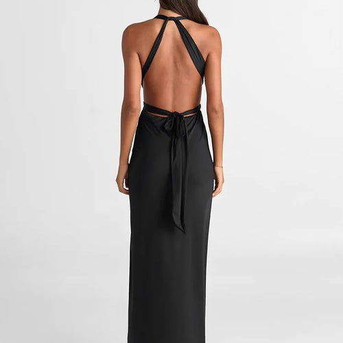 Load image into Gallery viewer, Halter Deep V Neck Sexy Maxi Dress For Women Fashion Solid Sleeveless Backless Lace-up Club Party Long Dress Vestido
