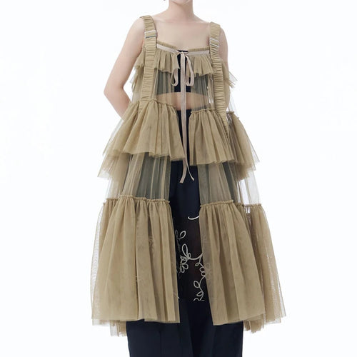 Load image into Gallery viewer, Women Black Mesh Perspective Big Size Strap Dress New Square Collar Sleeveless Fashion Tide Spring Summer 2025 1DJ1242
