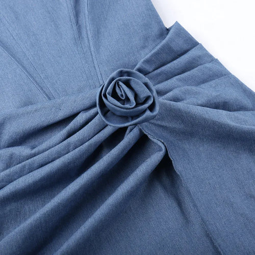 Load image into Gallery viewer, Flower Denim Mini Dress For Women Fashion Strapless Backless Ruched Dresses Femme Sleeveless Skinny Sexy Dress
