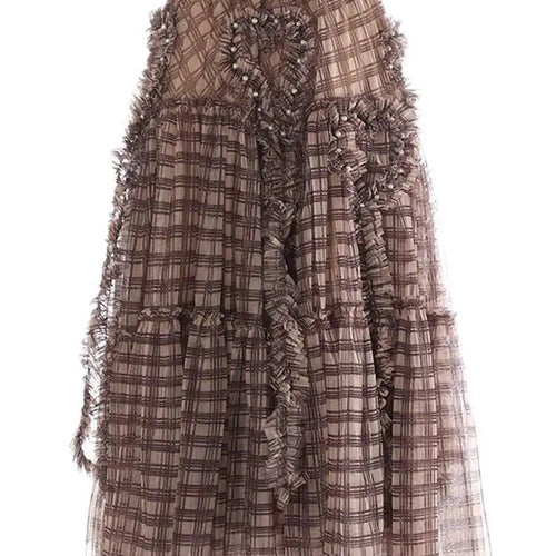 Load image into Gallery viewer, High Elastic Waist Brown Plaid Ruffles Tassels A-line Half-body Skirt Women Fashion Tide New Spring Autumn 2025 1DH9355
