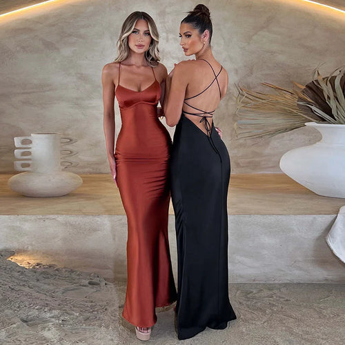 Load image into Gallery viewer, Satin Backless Maxi Dress For Women 2022 Autumn New Spaghetti Strap Sleeveless Bodycon Long Dress Vestido Clubwear
