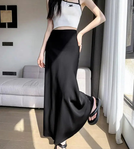 Beige Simplicity Vacation Wrap Hip Long Skirt Women Sexy Black Elegant High Waist Mermaid Skirt Spring Summer Streetwear Fashion