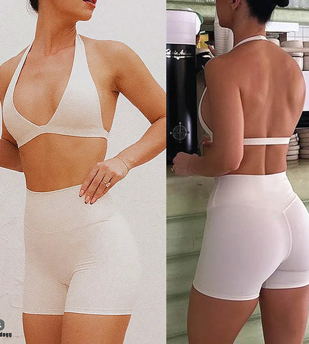 Nylon Halter Women Compression Lightweight Shockproof V Neck Sports Bra Outdoor Sports Running Bra Fitness Yoga Bra