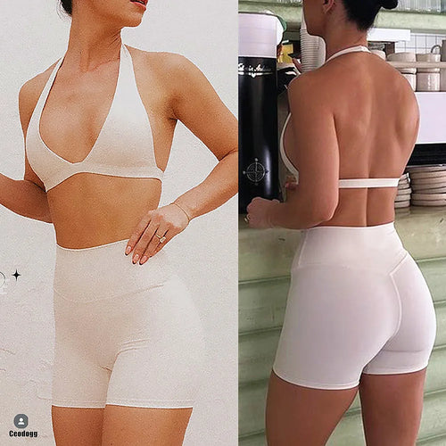 Load image into Gallery viewer, Nylon Halter Women Compression Lightweight Shockproof V Neck Sports Bra Outdoor Sports Running Bra Fitness Yoga Bra
