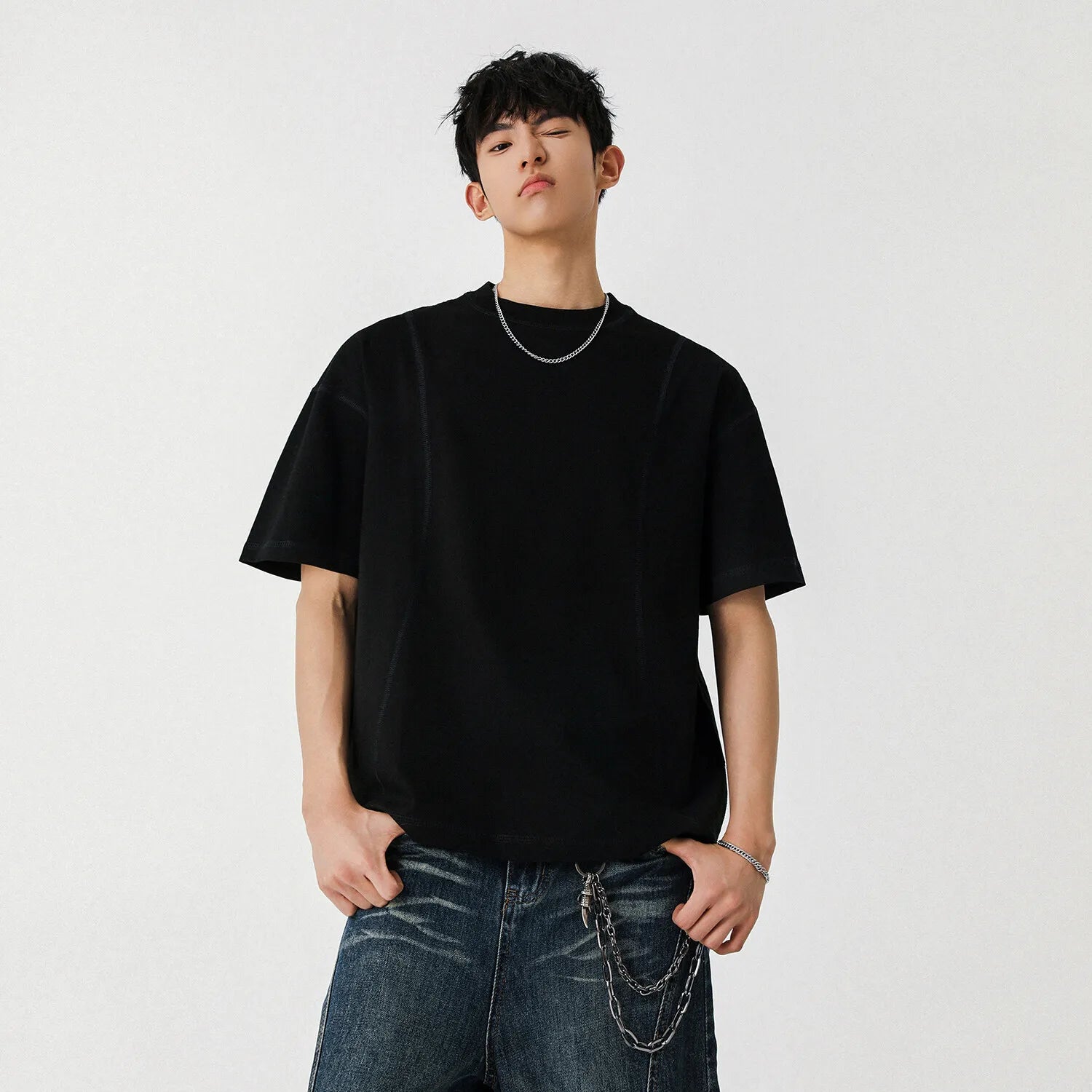 Male T-shirt American Style Short Sleeve Pullover Solid Color O-neck Spring Summer Men's Tees Pullover Top 9W1300