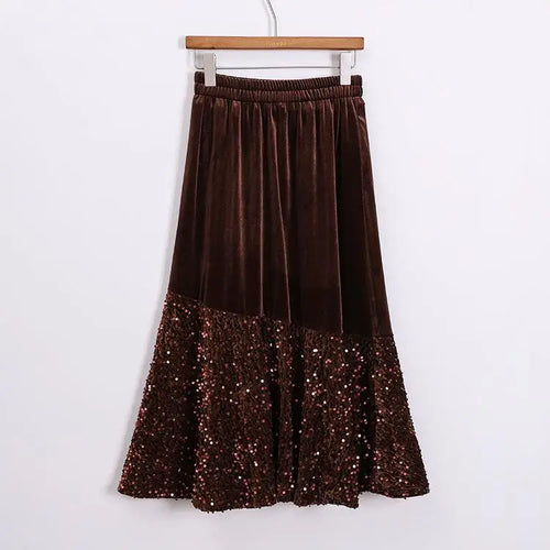 Load image into Gallery viewer, Autumn Winter Vintage Patchwork Sequin Wrap Hip Long Velvet Skirts Women's 2024 Elegant High Waist Pleated Fishtail Skirt French
