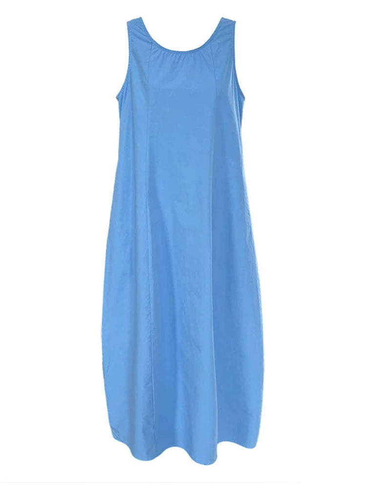 Women Blue With Bag Brief Elegant Long Vest Dress New Round Neck Sleeveless Fashion Tide Spring Autumn 2025 1DJ1112