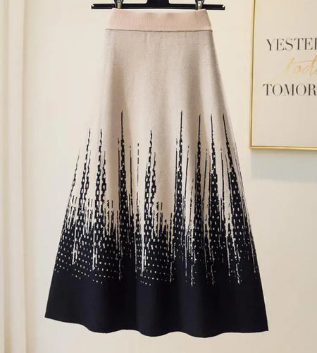 Korean Vintage 2024 Autumn Winter New Elegant Print Crochet Knit Long Skirt Women Casual Thick High Waist Pack Hip A-line Skirts