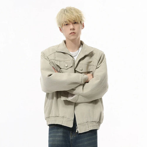 Load image into Gallery viewer, Korean Style Men&#39;s Jackets Plush Turn-down Collar Solid Color Casual Zipper Patchwork Short Male Simple Cloth Autumn 9C8968
