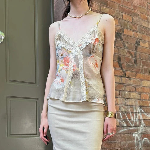 Load image into Gallery viewer, Vintage Floral Snakeskin Printed V-Neck Camis Women Summer Lace Patchwork Mini Tops Holiday Fashion Spaghetti Strap
