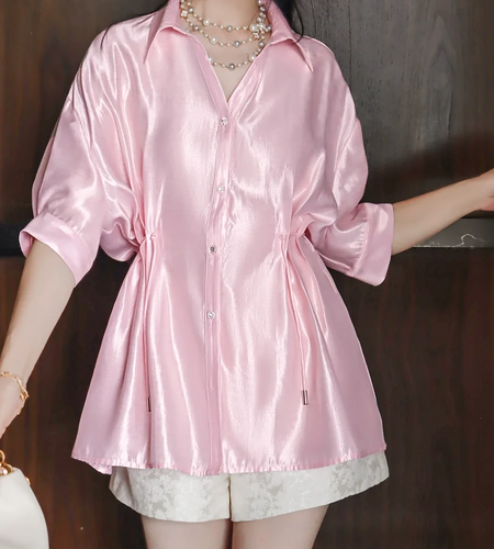 Solid Loose Spliced Single Breasted Casual Shirts for Women Lapel Half Sleeves Patchwork Lace Up Shirt Female New