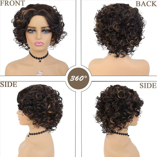 Load image into Gallery viewer, Afro Curly Wigs Short Synthetic Hair Regular Wigs for Black Women High Temperature Fiber High Quality Wigs Highlights
