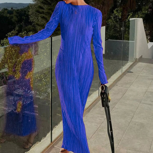 Load image into Gallery viewer, Women Elegant Ribbed Solid O Neck Long Sleeve Maxi Prom Dress 2022 Fall Sexy Bodycon Evening Birthday Party Y2K Robe
