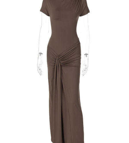 Women Fashion Solid Long Sleeve Ruched Bandage Sexy Bodycon Maxi Prom Dress Summer Y2K Outfits Evening Party Festival