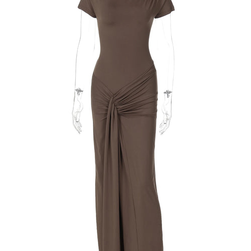 Load image into Gallery viewer, Women Fashion Solid Long Sleeve Ruched Bandage Sexy Bodycon Maxi Prom Dress Summer Y2K Outfits Evening Party Festival
