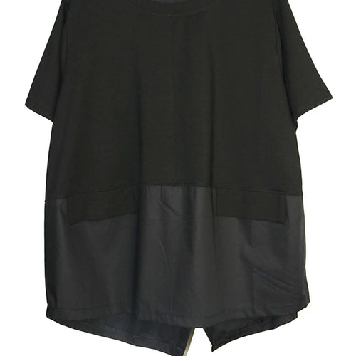 Load image into Gallery viewer, Women Black Irregular Spliced Big Size Casual T-shirt New Round Neck Short Sleeve Fashion Tide Spring Summer 2025 1DJ0488

