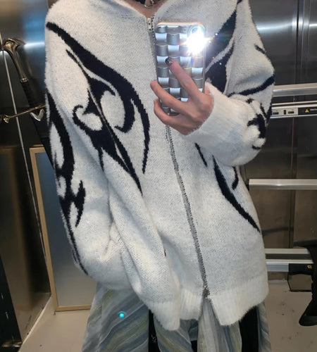 Men and Women Double Zipper  Y2k Aesthetic Cardigan Autumn Ladies Streetwear Sweater Coat Grunge Vintage Loose Hooded Cardigans