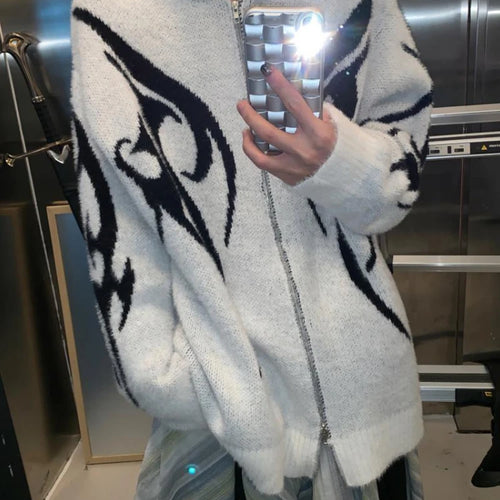 Load image into Gallery viewer, Men and Women Double Zipper  Y2k Aesthetic Cardigan Autumn Ladies Streetwear Sweater Coat Grunge Vintage Loose Hooded Cardigans
