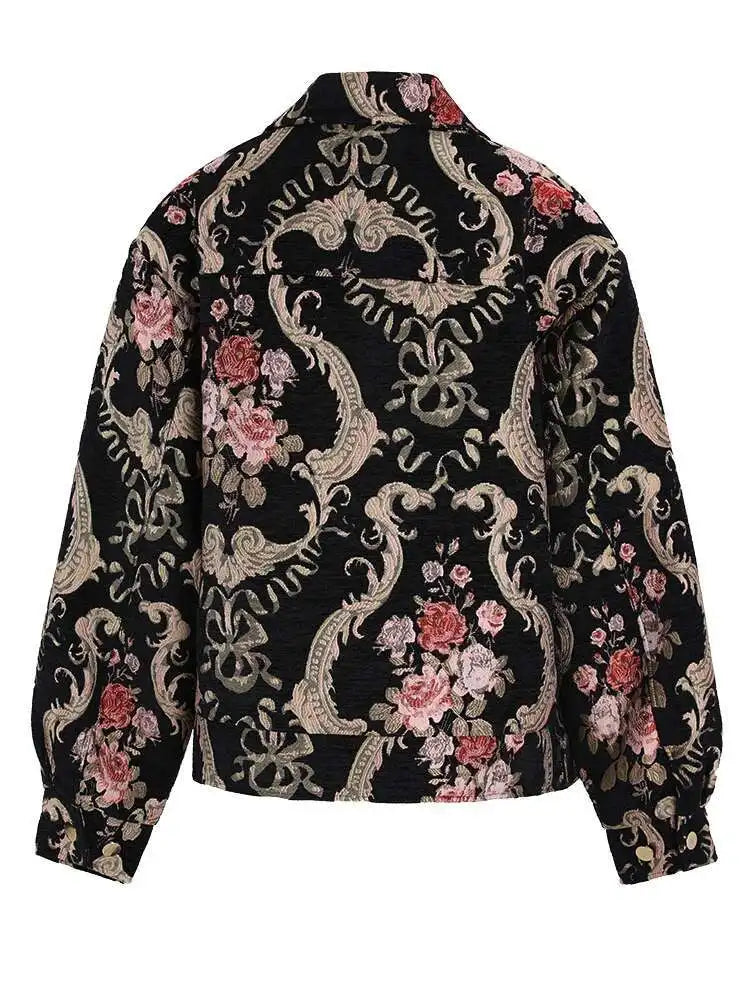 Black Jacquard Thick Big Size Vintage Jacket New Lapel Long Sleeve Women Coat Fashion Tide Spring Autumn 2025 CPG1148
