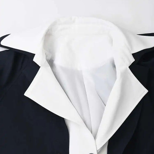 Load image into Gallery viewer, Women Dark Blue Color-block Big Size Trench New Lapel Long Sleeve Windbreaker Fashion Tide Spring Autumn 2025 CPDB001
