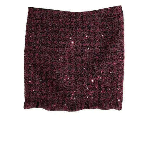 Load image into Gallery viewer, Wine Red Sequins Jacket Tassels Half-body Skirt Two Pieces Suit New Neck Women Fashion Tide Spring Autumn 2025 1DH8275

