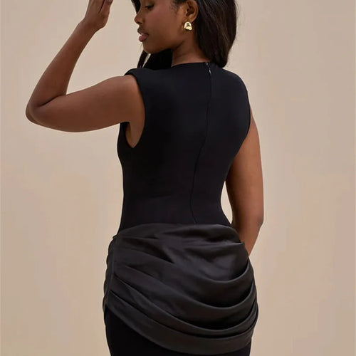 Load image into Gallery viewer, Sleeveless Ruched Sexy Maxi Dress For Women Gown Fashion Black O Neck High Waist Bodycon Club Party Long Dress Vestido
