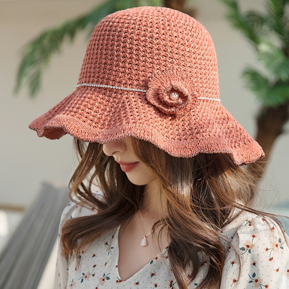 Summer Hats For Women Fashion Hollow Straw Hat  Flowers Design Sun Hat Travel Beach Sun Cap