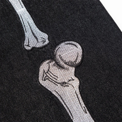 Load image into Gallery viewer, Men&#39;s Skeleton Embroidered Jeans New American High Street Fashion Straight Wide Leg Line Design Male Casual Trousers 9W1884
