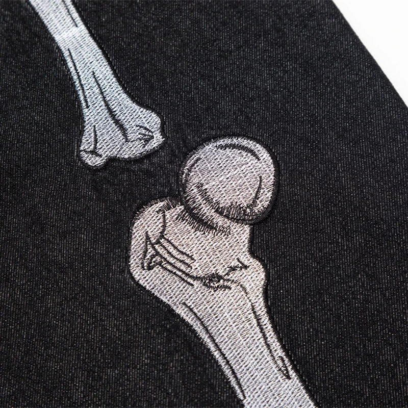 Men's Skeleton Embroidered Jeans New American High Street Fashion Straight Wide Leg Line Design Male Casual Trousers 9W1884