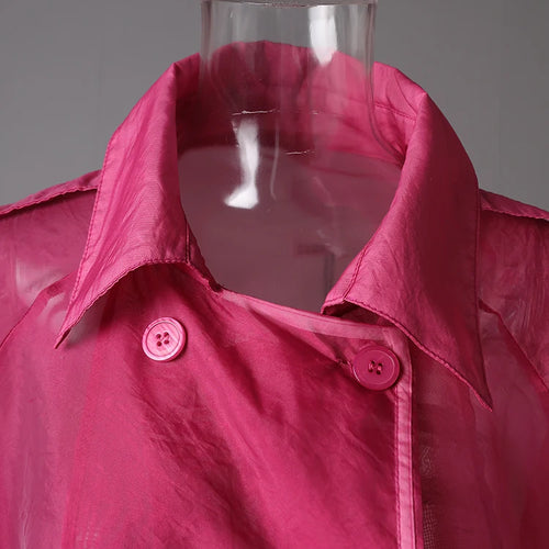 Load image into Gallery viewer, Women Rose Red Mesh Perspective Big Size Long Trench New Lapel Long Sleeve Windbreaker Fashion Spring Autumn 2025 5R4385
