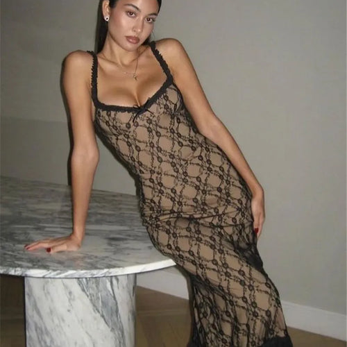 Load image into Gallery viewer, Elegant Lace Print Sexy Maxi Dress For Women Spaghetti Strap Sleeveless Backless Bodycon Club Party Sexy Long Dress
